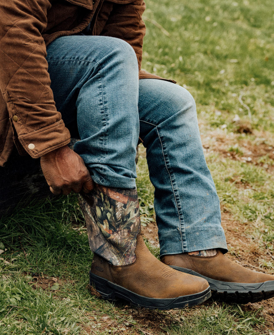 Mens Flatland Pull-On Waterproof Work Boot Soft Toe MOSSY OAK BREAK-UP COUNTRY