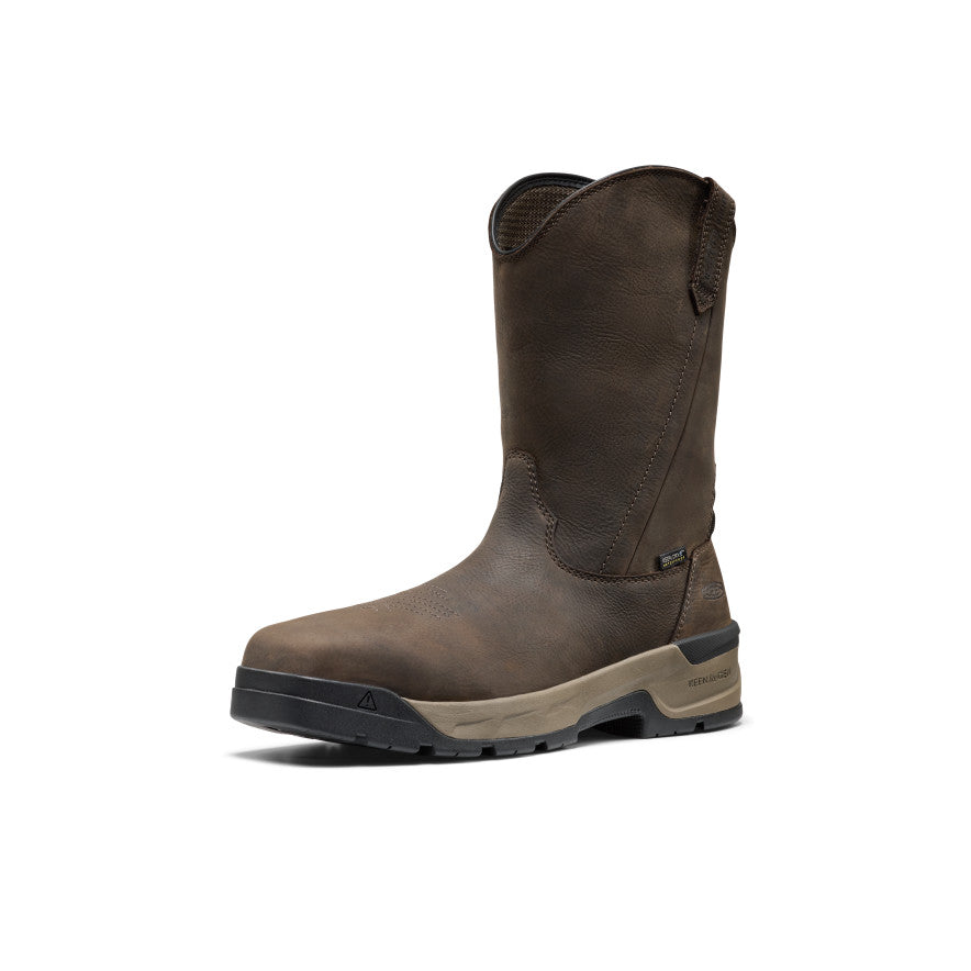Mens Flatland Pull-On Waterproof Work Boot Carbon Toe Dark BrownBlack