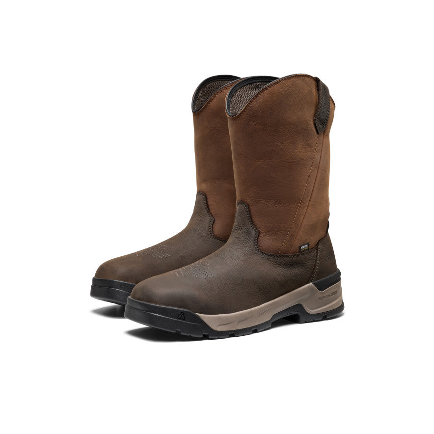 Mens Flatland Pull-On Waterproof Work Boot Soft Toe BisonBlack