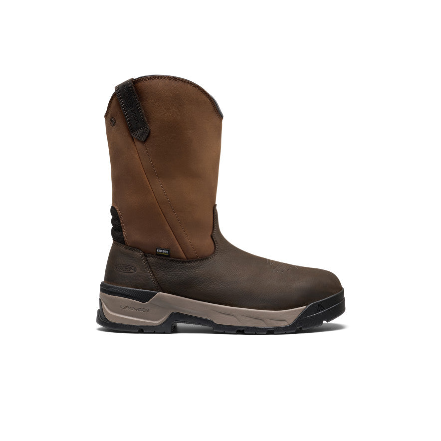 Mens Flatland Pull-On Waterproof Work Boot Soft Toe BisonBlack