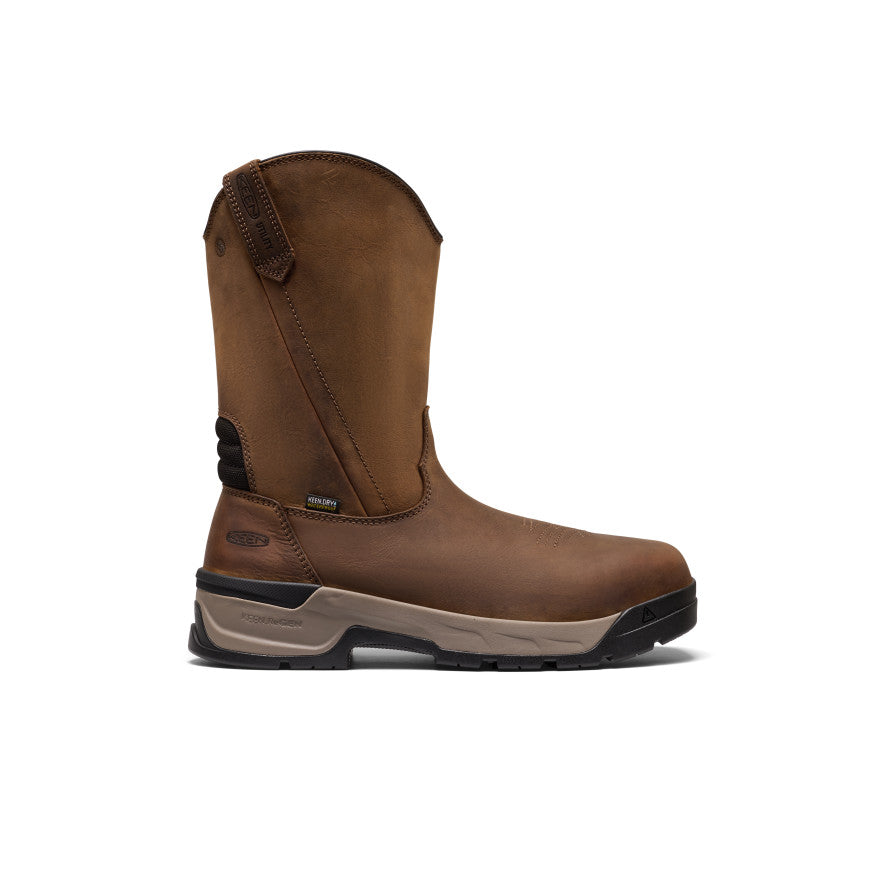 Mens Flatland Pull-On Waterproof Work Boot Carbon Toe BisonBlack